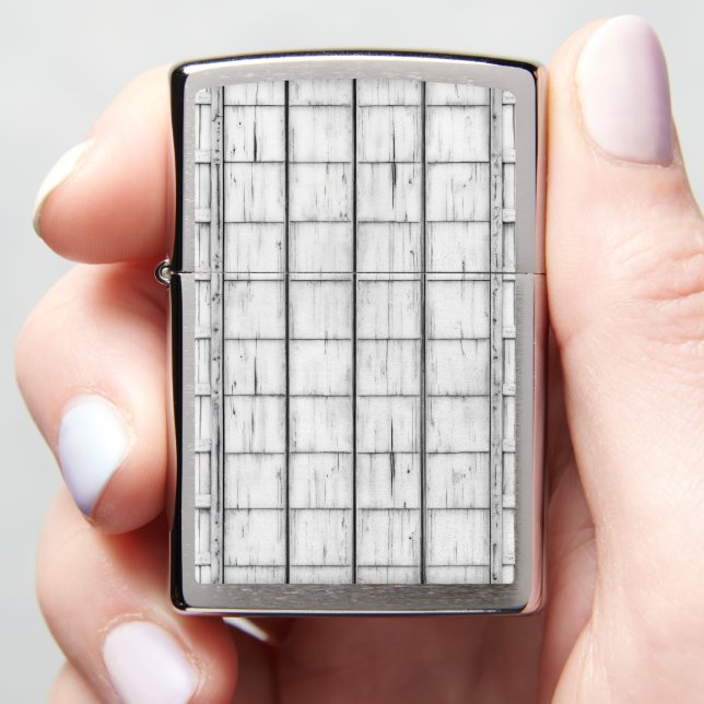 Symmetrical Whitewashed Wood Pattern Zippo Lighter (In Hand)