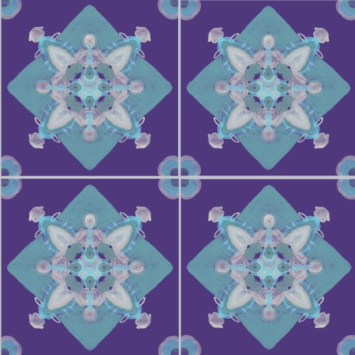 Symmetry pattern purple cream and blue colourful ceramic tile