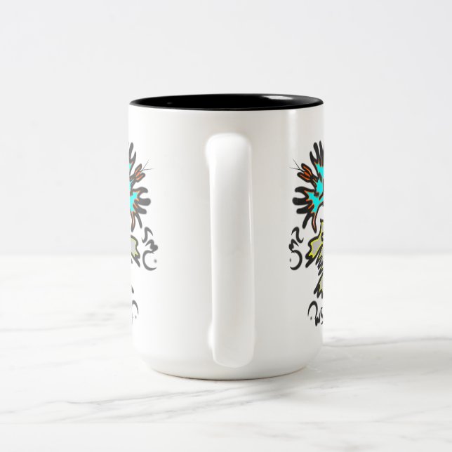 Symmetry Tribal Blue Two-Tone Coffee Mug (Handle)