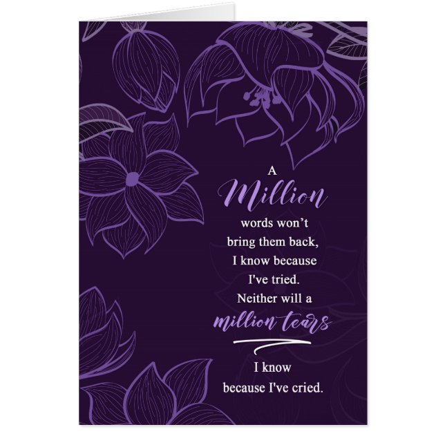 Sympathy A Million Tears in Deep Plum Botanical Cards (Front)