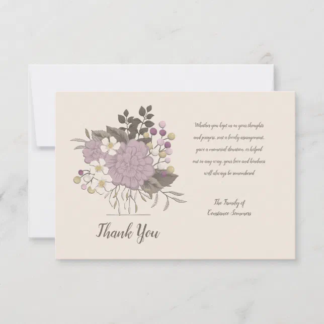 Sympathy Acknowledgement Floral Thank You Card Zazzle