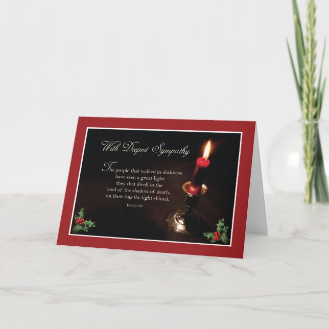Sympathy At Christmas Religious Lighted Candle Holiday Card (Front)