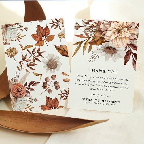 Sympathy Autumn Fall Blooms Funeral  Thank You Card