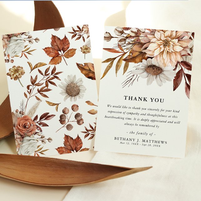 Sympathy Autumn Fall Blooms Funeral  Thank You Card (Creator Uploaded)