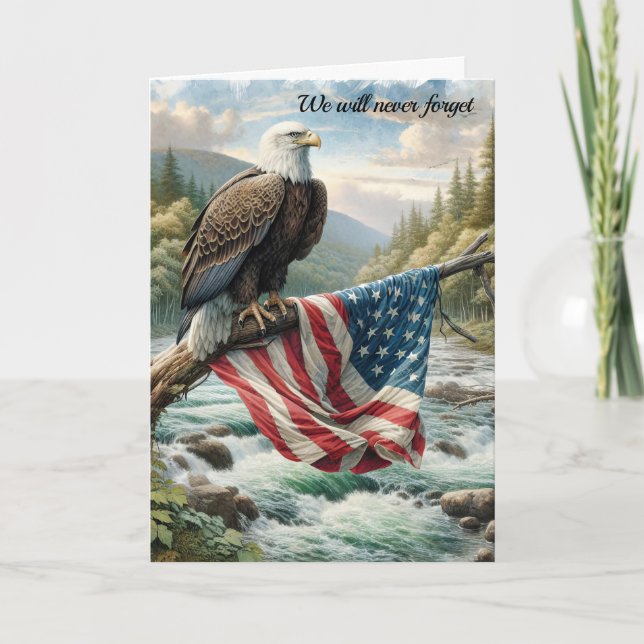 Sympathy Bald Eagle With American Flag  Card (Front)