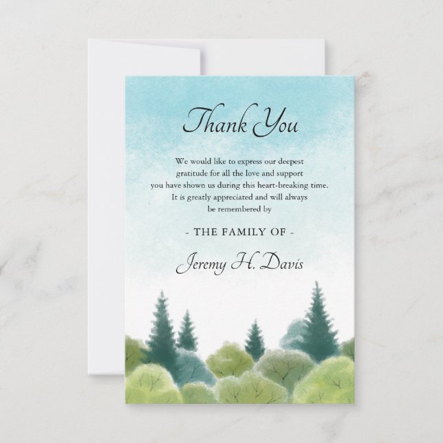 Sympathy Bereavement Funeral Watercolor Woodland Thank You Card (Front)