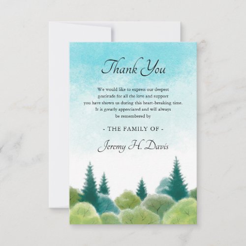 Sympathy Bereavement Funeral Watercolor Woodland Thank You Card