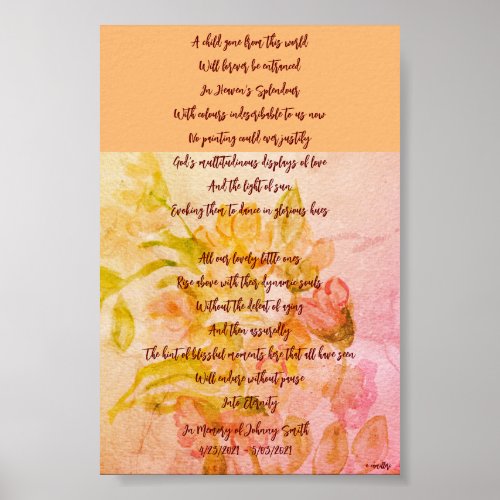 Sympathy bereavement loss of child or baby poster