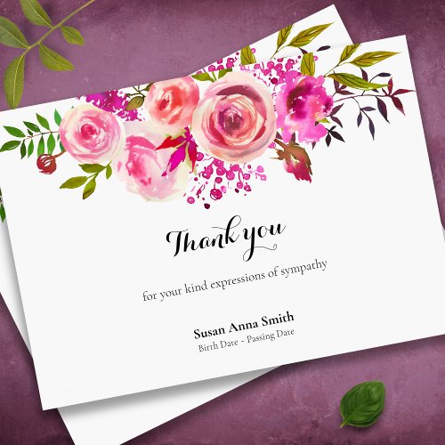 Sympathy Bereavement Roses Funeral Thank You Card