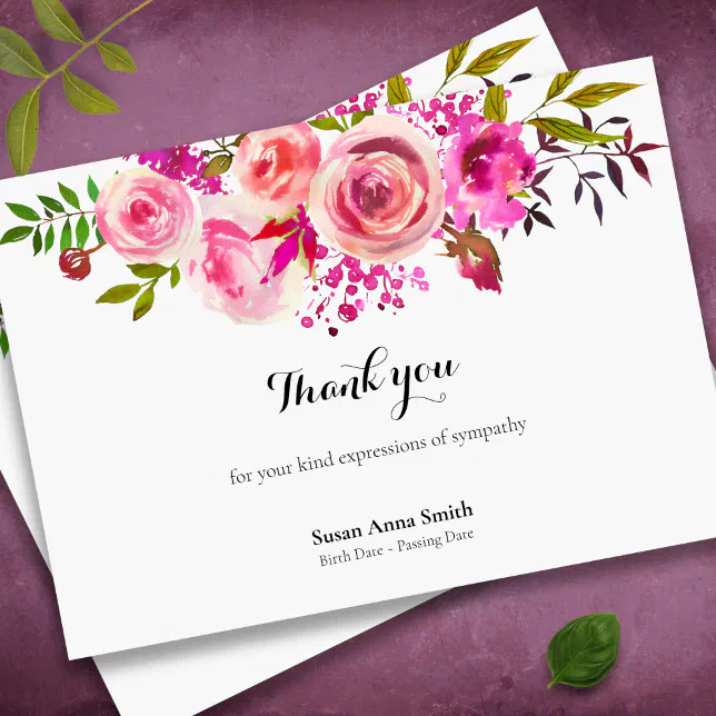 Sympathy Bereavement Roses Funeral Thank You Card | Zazzle
