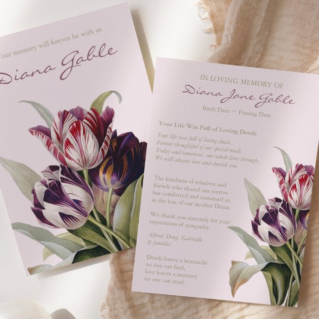 Sympathy Bereavement Tulips Funeral Thank You Card (Beautiful Tulips Sympathy Bereavement Memorial Funeral Thank You Card)