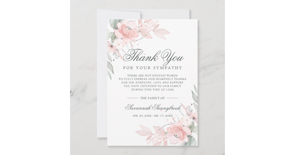 Sympathy Bereavement Watercolor Floral Funeral Thank You Card | Zazzle