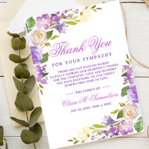 Sympathy Bereavement Watercolor Floral Funeral Thank You Card
