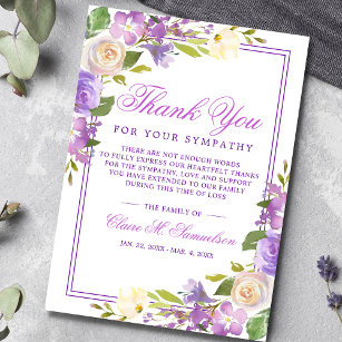 Sympathy Bereavement Watercolor Floral Funeral Thank You Card