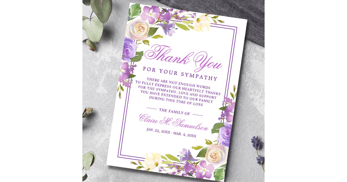 Sympathy Bereavement Watercolor Floral Funeral Thank You Card | Zazzle