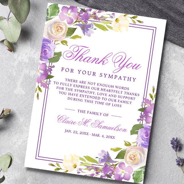 Sympathy Bereavement Watercolor Floral Funeral Thank You Card (Creator Uploaded)