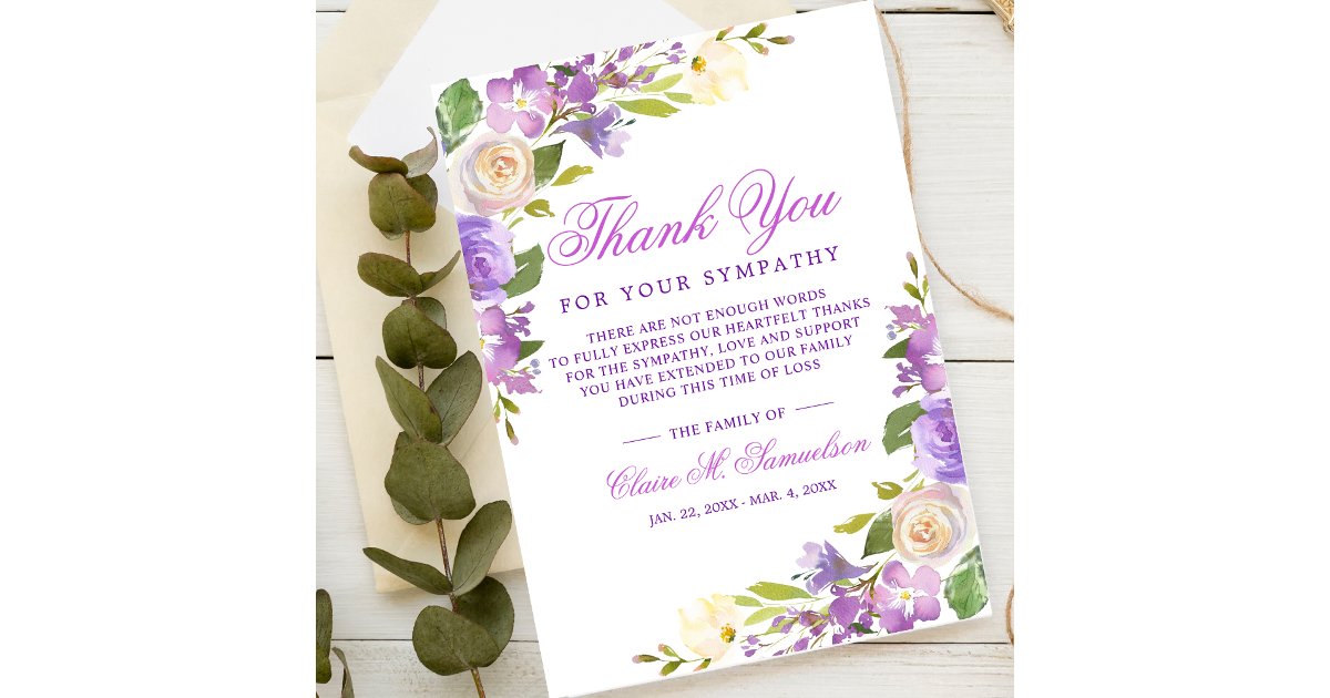 Sympathy Bereavement Watercolor Floral Funeral Thank You Card | Zazzle