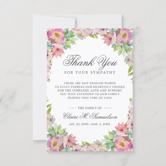 Sympathy Bereavement Watercolor Floral Funeral Thank You Card