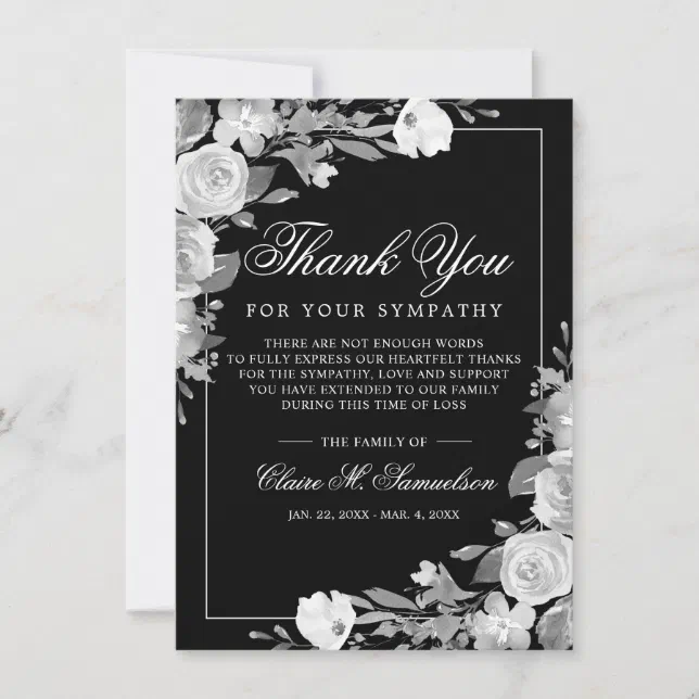 Sympathy Bereavement Watercolor Floral Funeral Thank You Card | Zazzle