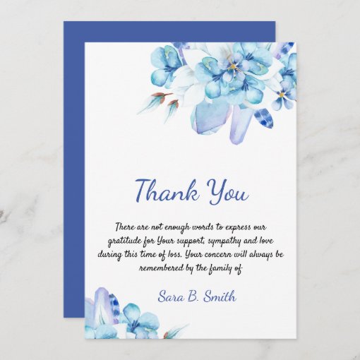 Sympathy Bereavement Watercolor Floral Thank You Card | Zazzle