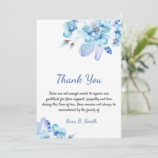 Sympathy Bereavement Watercolor Floral Thank You Card | Zazzle