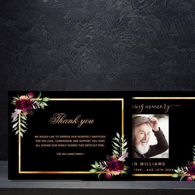 Sympathy black floral burgundy thank you photo (Creator Uploaded)