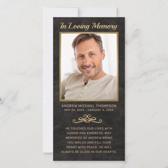 Sympathy Black Leather Gold Photo Funeral Prayer (Front)