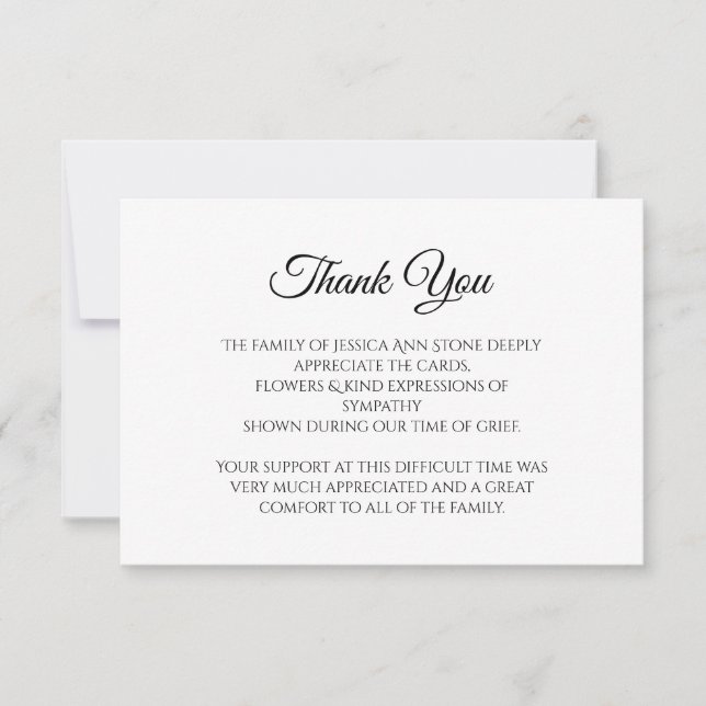 Sympathy Black Script Simple Funeral Thank you  Invitation (Front)
