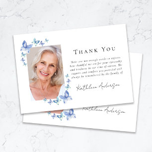 Sympathy Blue Butterflies Photo Funeral Thank You Card