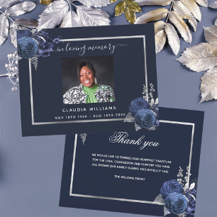 Sympathy blue floral photo thank you card