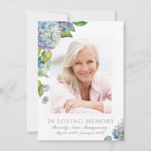 Sympathy Blue Hydrangea Floral Photo Funeral Thank You Card