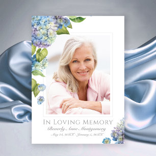 Sympathy Blue Hydrangea Floral Photo Funeral Thank You Card