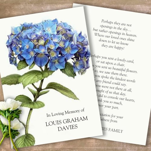 Sympathy Blue Hydrangea Funeral Thank You Card