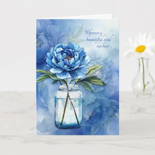Sympathy Blue Peony Flowers Heartfelt Sentiment Card