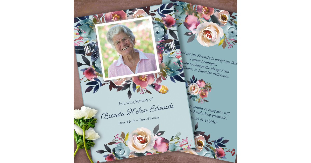 Sympathy Blue Pink Floral Funeral Thank You Card | Zazzle