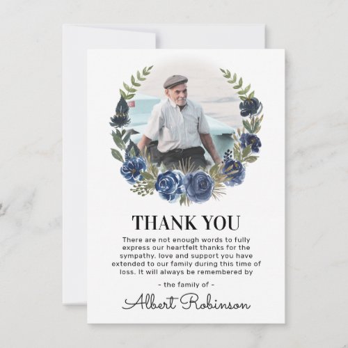 Sympathy Blue Rose Wreath Watercolor Photo Thank You Card