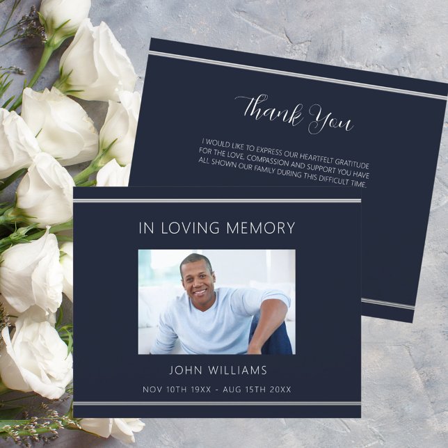 Sympathy blue white photo simple thank you card (Creator Uploaded)