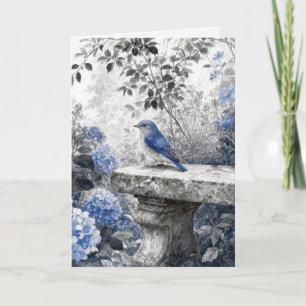Sympathy Bluebird On a Stone Garden Bench Card