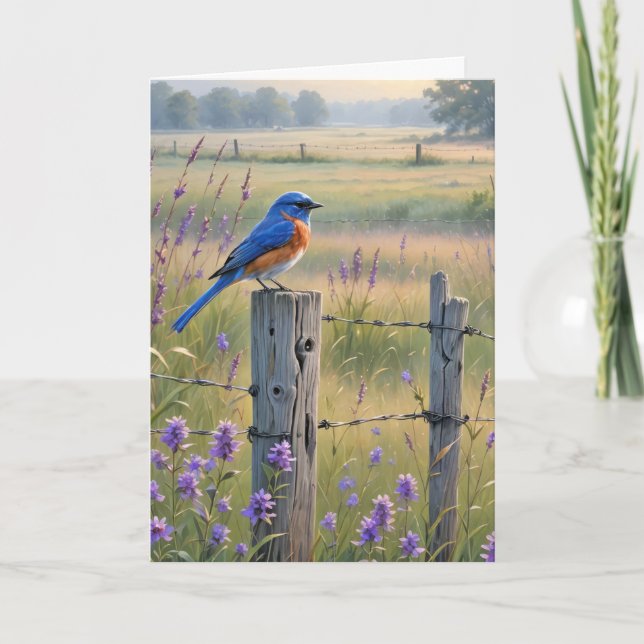 Sympathy Bluebird On Fence Post Card (Front)