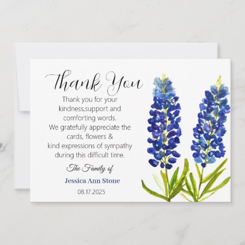Sympathy Bluebonnets Funeral Death Thank you 