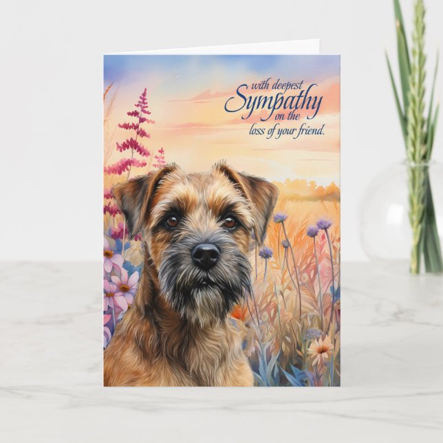 Sympathy Border Terrier Dog Wildflower Meadow Card (Front)