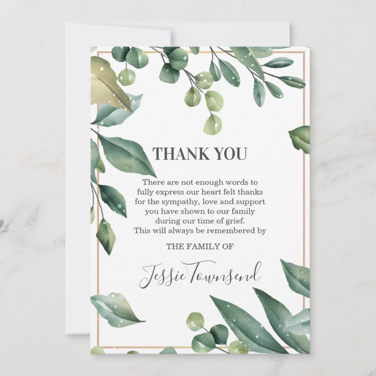 Sympathy Botanical Watercolor Photo Thank You Card | Zazzle