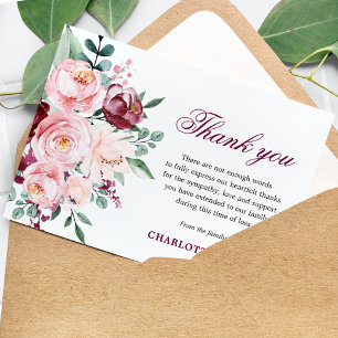 Sympathy Burgundy & Pink Roses THANK YOU PHOTO