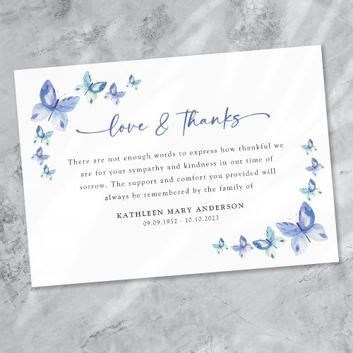 Sympathy Butterflies Funeral  Thank You Card