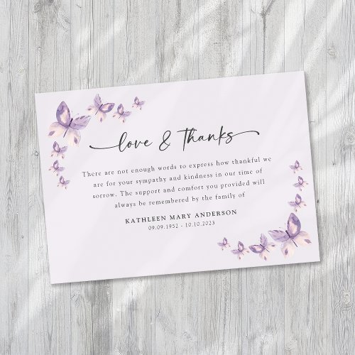 Sympathy Butterflies Funeral  Thank You Card