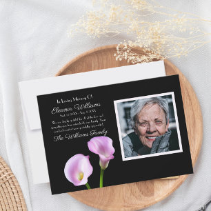Sympathy Calla Lilies Funeral Photo Thank You Card