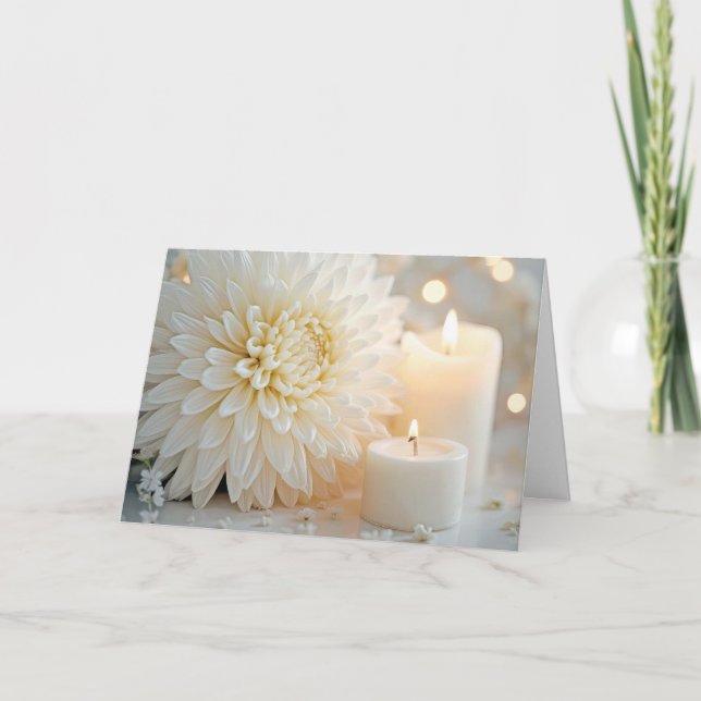 Sympathy Candles With White Chrysanthemum  Card (Front)