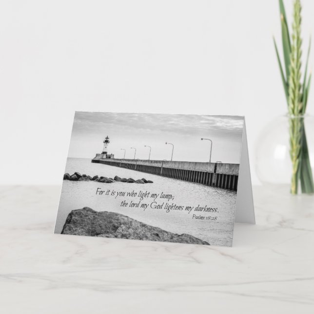 Sympathy card - bible verse on lighthouse photo (Front)