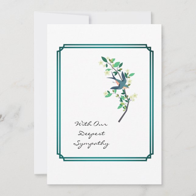 Sympathy Card Bird Tree Teal Frame White (Front)