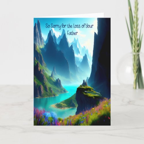 Sympathy Card for Father Steep Mountains  Sea